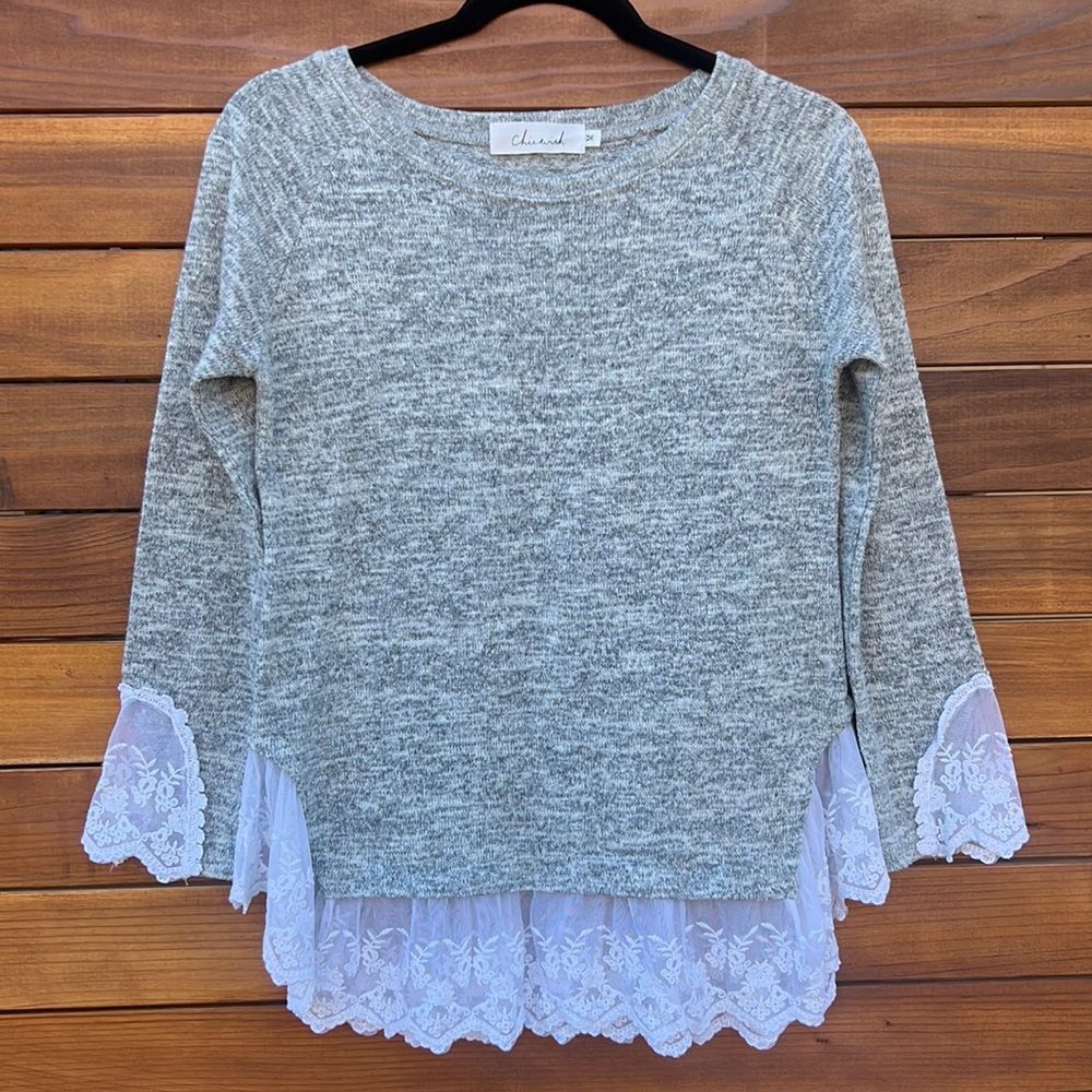 Chicwish Gray Lace Hem Top